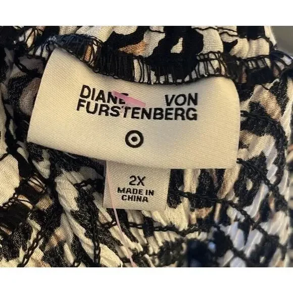 Diane Von Furstenberg Target Size 2X Smocked Tie Strap Neutral Poppy Midi Dress - Picture 3 of 5